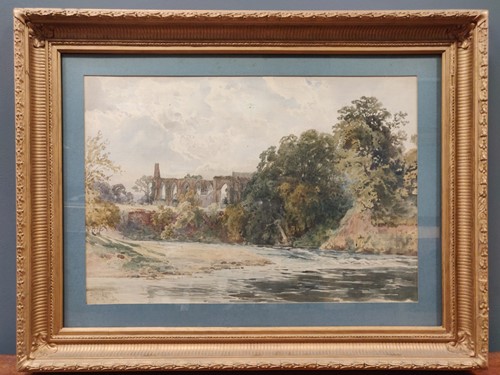 Lot 223 - W H Pigott, View of Bolton Abbey, signed and...