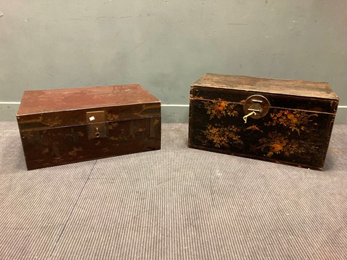 Lot 533 - A black lacquered and painted chest decorated...