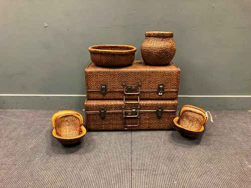 Lot 524 - A pair of Chinese rattan suitcases together...