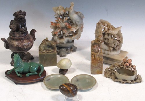 Lot 36 - Collection of Chinese soapstone and other...