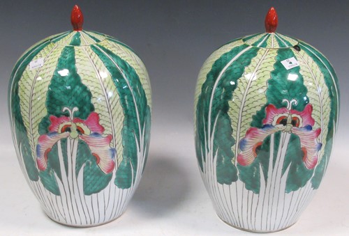 Lot 25 - A pair of Chinese famille verte ginger jars...