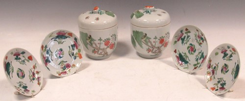 Lot 12 - A pair of Chinese famille rose porcelain jars...