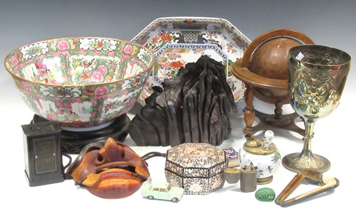Lot 80 - A Cantonese style punch bowl, bog oak root,...