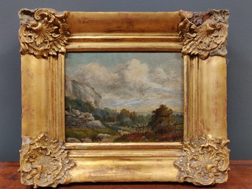 Lot 245 - Three 19th century oil paintings: sheep in a...
