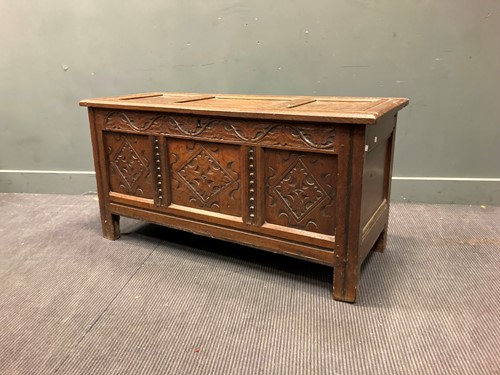 Lot 386 - A late 17th century oak coffer with three...