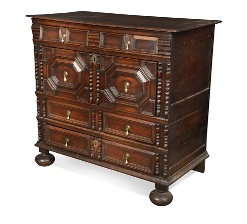 Lot 368 - An oak geometric chest of drawers, late 17th century