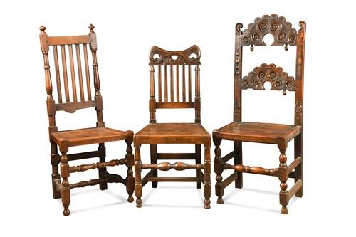 Lot 399 - Three Yorkshire or North Country oak side chairs, 18th century