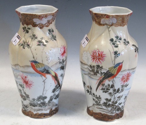 Lot 2 - A pair of Japanese octagonal vases with...