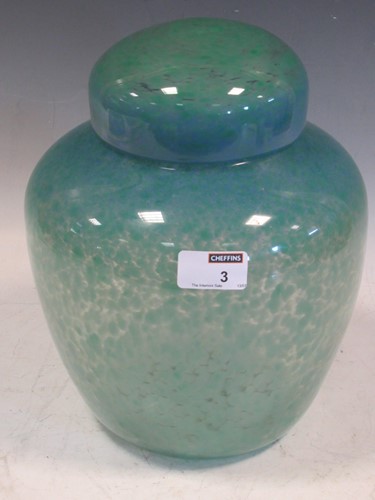 Lot 3 - A blue and green spatter glass blown glass...
