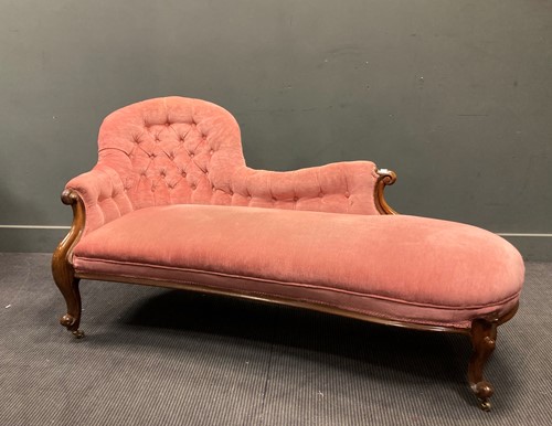 Lot 369 - A Victorian walnut framed single ended chaise,...