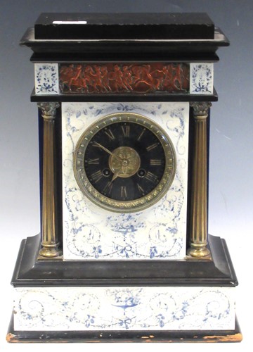 Lot 155 - A Victorian slate mantel clock the ebonised...