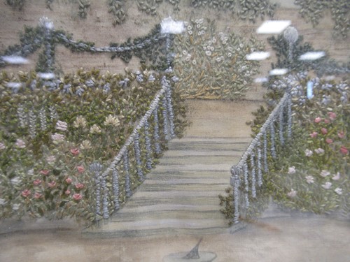 Lot 251 - Edwardian needleworking garden scene with...