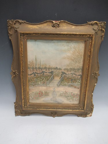 Lot 251 - Edwardian needleworking garden scene with...