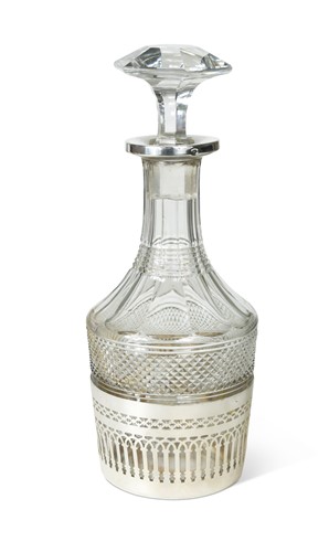 Lot 328B - An early 20th century French metalwares silver mounted cut glass decanter