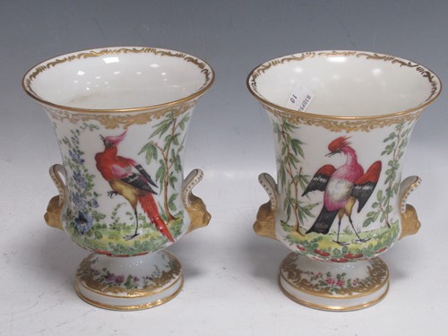 Lot 3 - A pair of 'gold anchor' mark vases painted...