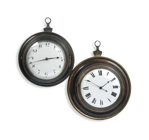Lot 455 - Two Sedan clocks, circular, with watch type...
