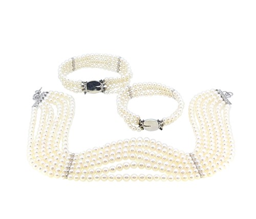 Lot 66 - A pearl choker necklace, together with two bracelets