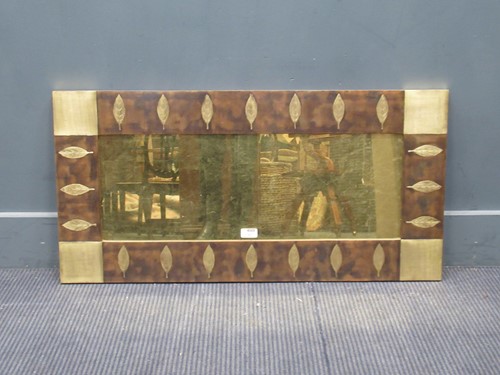 Lot 921 - A modern veneered and gold painted rectangular wall mirror
