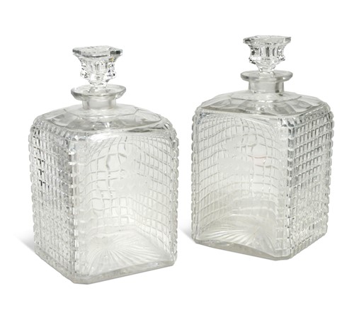Lot 360 - An over-size pair of English cut glass shouldered decanters, 19th century