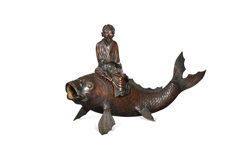 Lot 458 - A Japanese bronze koro as Kinko sitting on a carp, in the manner of Atsuyoshi, 19th century