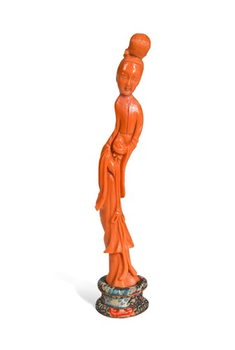 Lot 464 - A Chinese carved coral figure of Guanyin, Qing Dynasty, 19th century