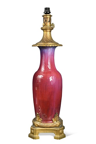 Lot 605 - An ormolu-mounted Chinese flambe glazed porcelain vase, 19th century