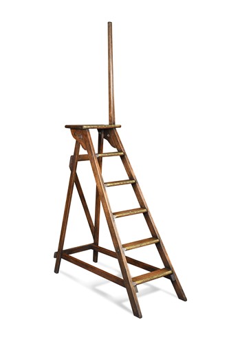 Lot 666 - A set of oak and brass library steps by Drew Clark & Co, early 20th century
