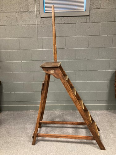 Lot 666 - A set of oak and brass library steps by Drew Clark & Co, early 20th century