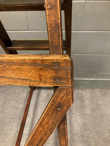 Lot 666 - A set of oak and brass library steps by Drew Clark & Co, early 20th century