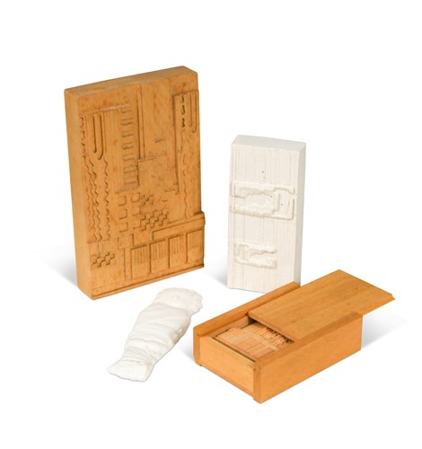 Lot 75 - Sir Eduardo Paolozzi CBE (1924-2005), a pair of wood relief blocks