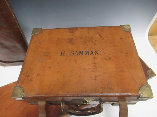 Lot 101 - A Lang & Hussey leather and oak cartridge box...