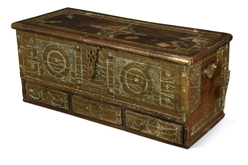 Lot 555 - A hardwood and brass studded 'Zanzibar' chest, late 19th century