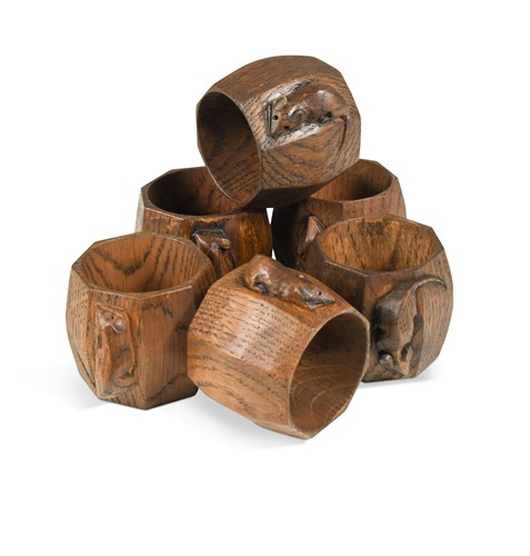 Lot 127 - Robert 'Mouseman' Thompson, a group of six oak napkin rings