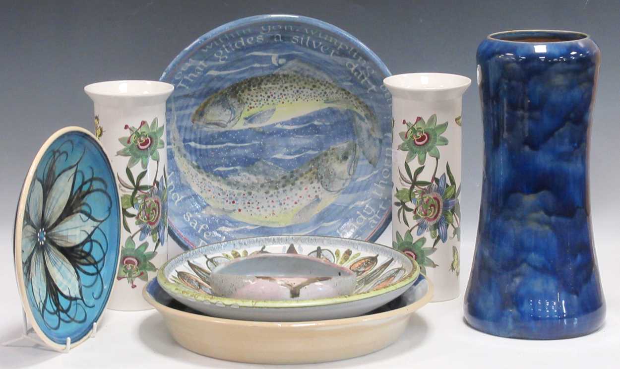 Lot 61 - A Royal Doulton blue glazed vase 35cm high, a...