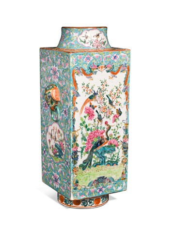 Lot 471 - A Chinese famille rose porcelain square section vase, late Qing Dynasty, circa 1890