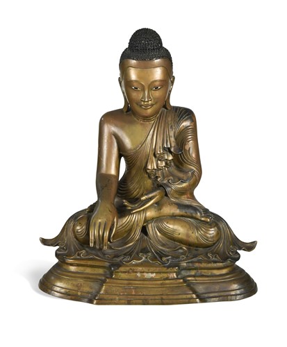 Lot 467 - A Burmese gilt bronze seated Buddha, Mandalay Period, late 19th century