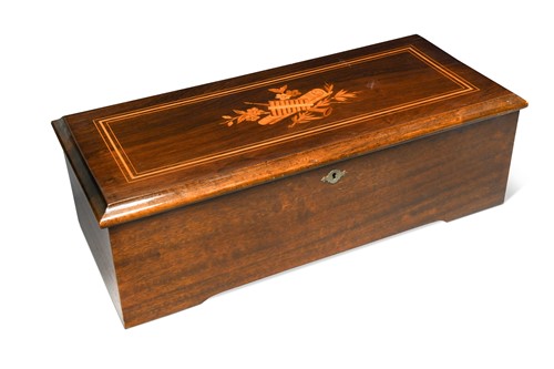 Lot 655 - A Swiss rosewood music box, 19th century