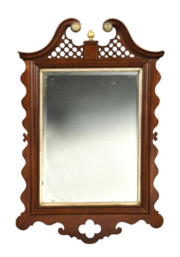 Lot 483 - A fret carved mahogany wall mirror, late 18th century