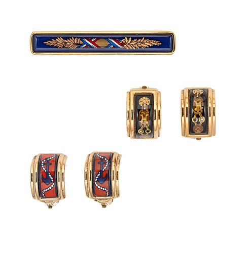 Lot 4 - Hermès - A brooch together with two pairs of earrings