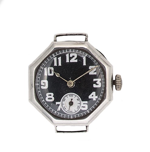 Lot 371 - Unsigned - An unusual early 20th century silver 'trench' style wrist watch head