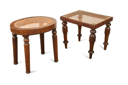 Lot 521 - Two caned-top mahogany stools, 19th century