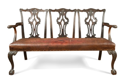 Lot 597 - A George II style mahogany triple-chair back settee, by James Shoolbred & Co