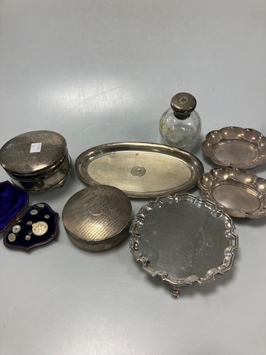 Lot 215 - A silver dressing table set comprising tray,...
