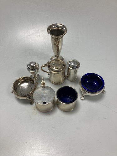 Lot 205 - A silver three piece condiment set, together...
