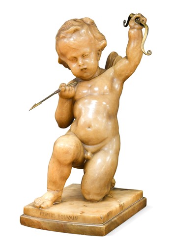 Lot 400 - 'Goyers Louvain' [Leuven] an alabaster sculpture of Cupid, circa 1900