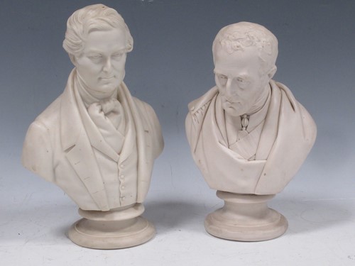 Lot 124 - Two Parian busts of Wellington and Peel, 26cm...