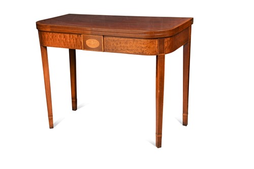 Lot 650 - An inlaid mahogany foldover top card table, 19th century