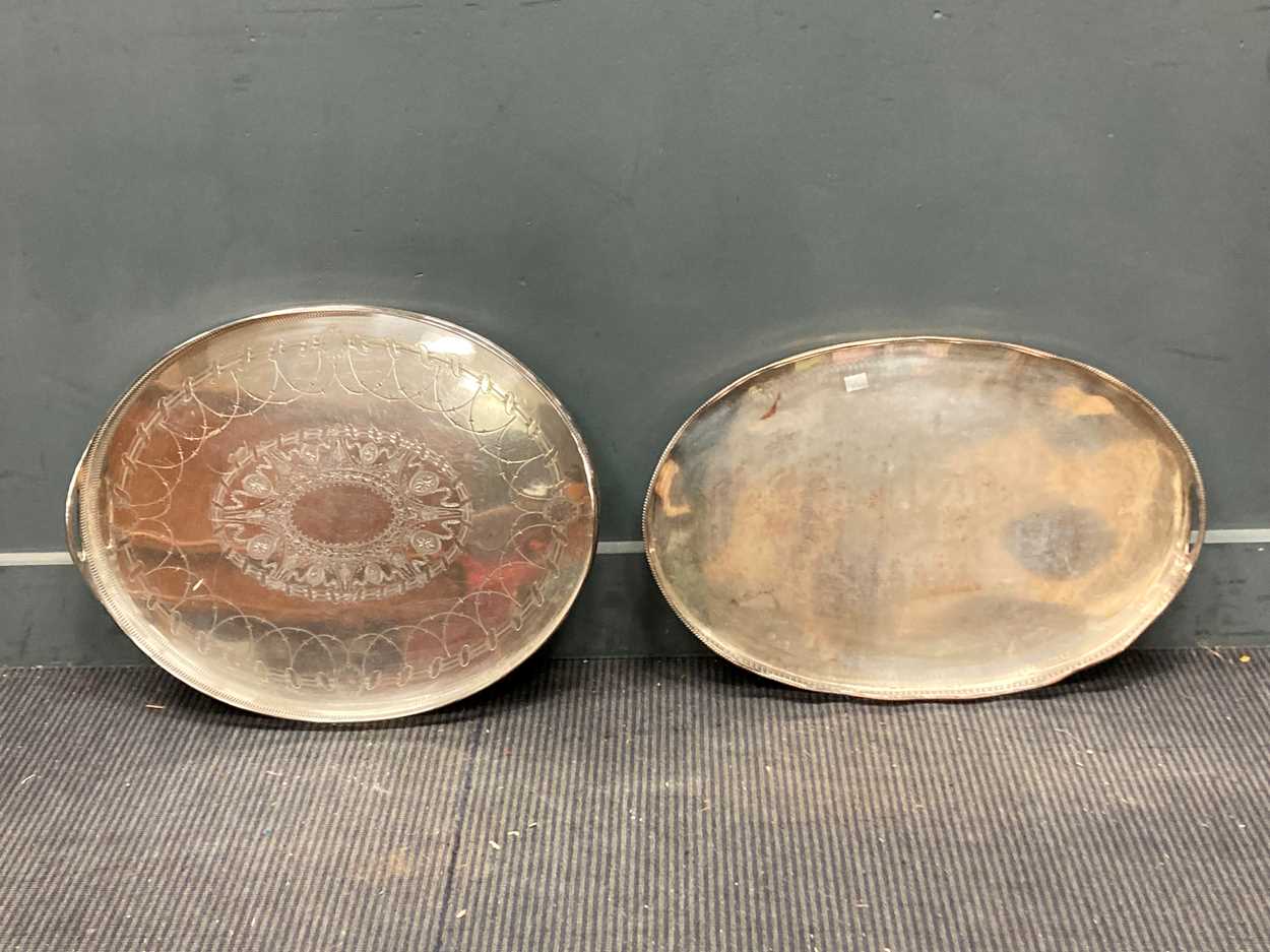 Lot 199 - Two large oval silver plated trays 57 x 46cm...
