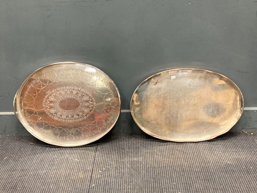 Lot 199 - Two large oval silver plated trays 57 x 46cm...