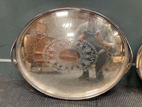 Lot 199 - Two large oval silver plated trays 57 x 46cm...